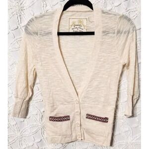 POOF Womens Cardigan Size M Oatmeal Beige Cottage Braided Ribbon‎ Trim NEW
